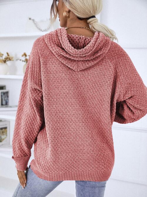 Texture Drawstring Long Sleeve Hooded Sweater